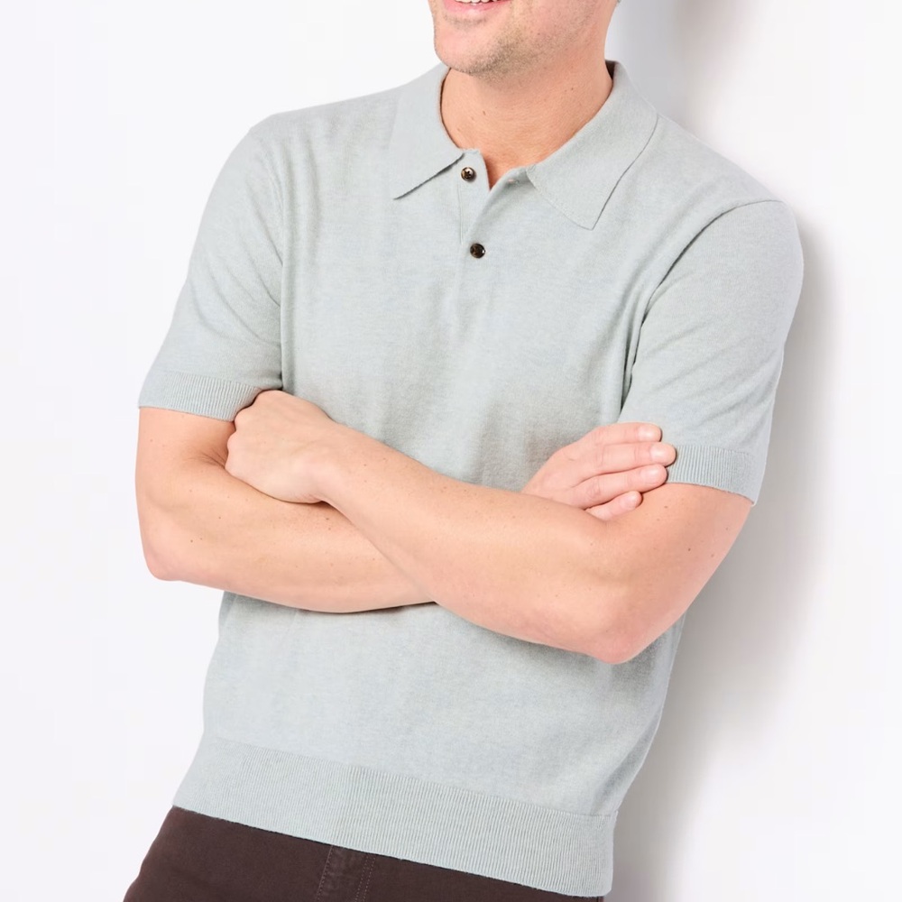 HAWKER RYE Heathered Men’s Short Sleeve Sweater‎ Polo Taupe NWT Size L
